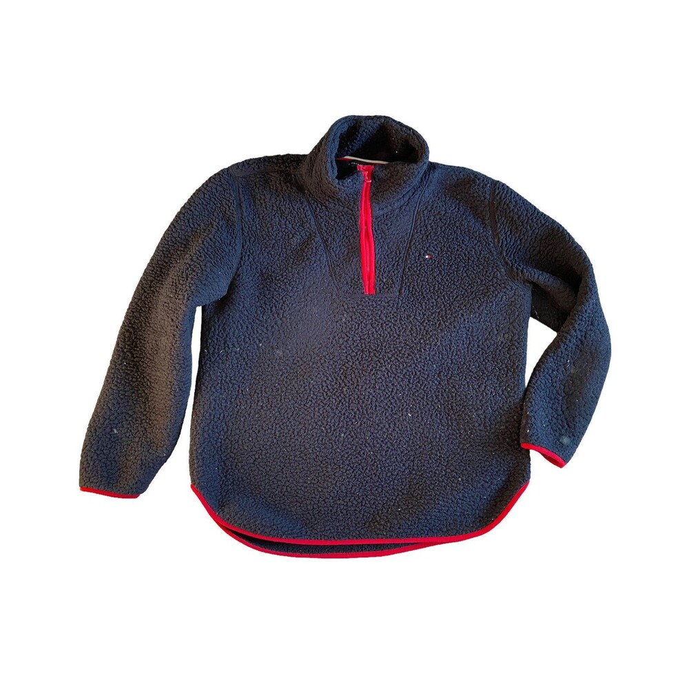 Tommy Hilfiger Women's Sherpa 1/4 Zip Jacket Size L‎ Blue Thumb Holes Preppy